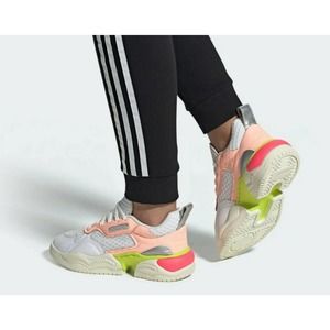 adidas Originals Women's Chunky Sneakers in White, Pink, Lime & Silver